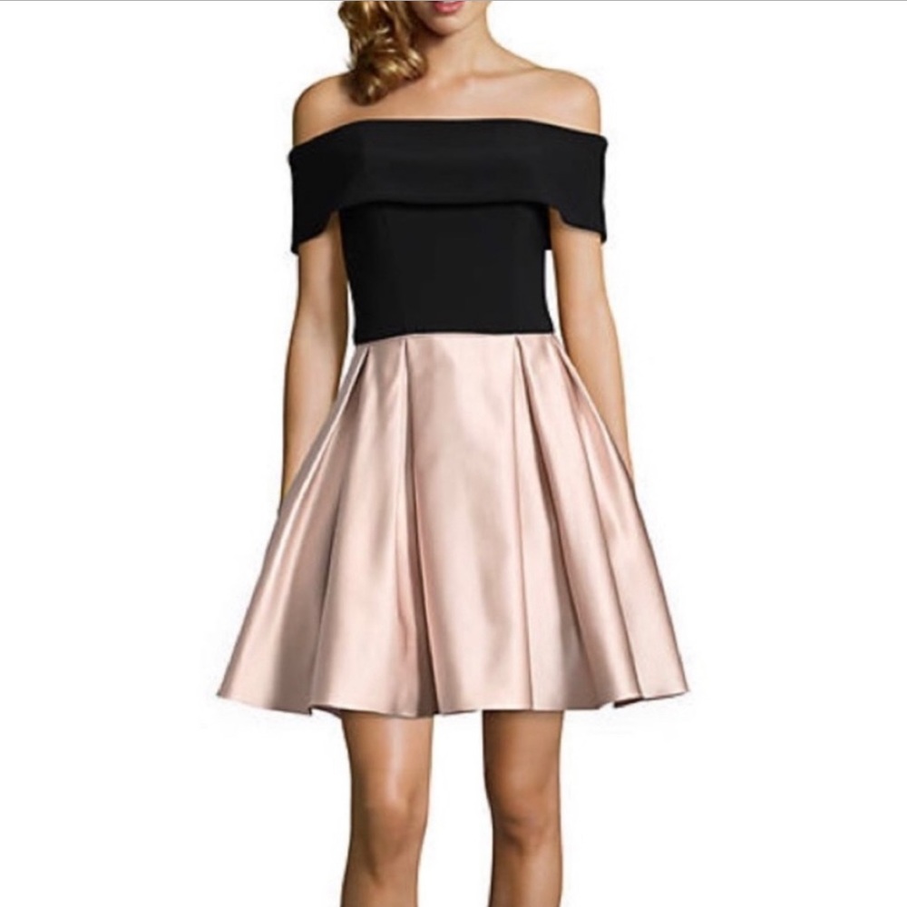 Strapless black and pink A-line party dress size 6 pockets